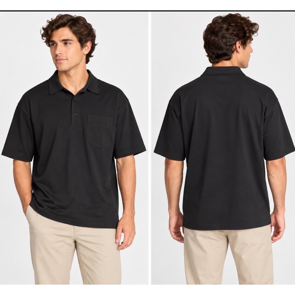 NWOT Uniqlo U AIRism Polo Shirt Mens Medium Black Oversized Boxy Pocket Teen